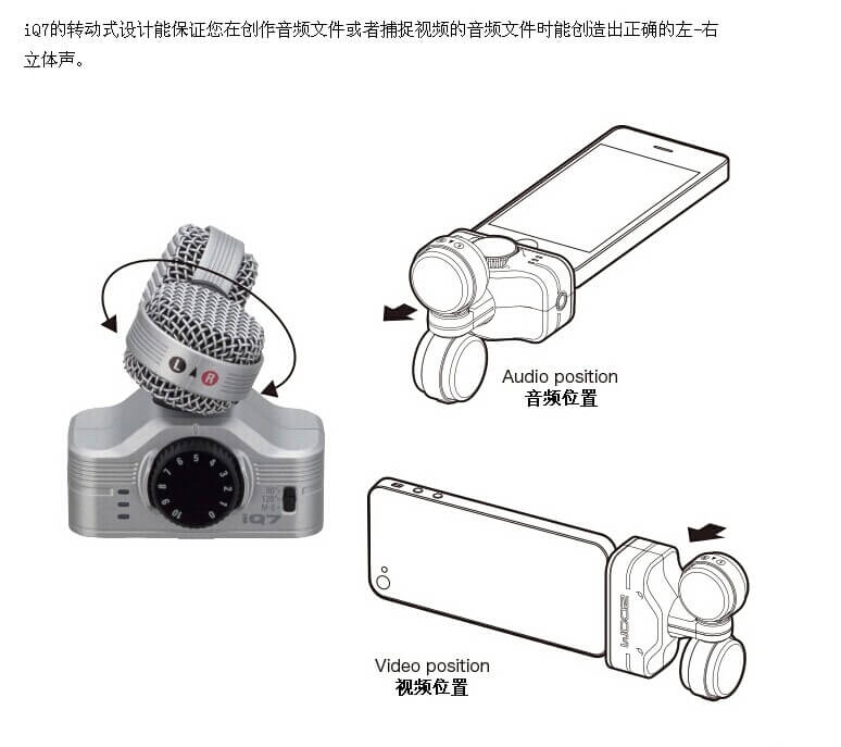 ZOOM IQ7 手机唱吧K歌 苹果录音麦克风 iphone ipad话筒