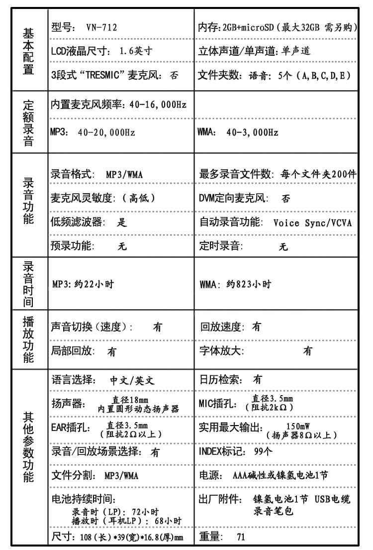 Olympus VN-712 奥林巴斯录音笔专业 高清远距降噪声控超长待机会议